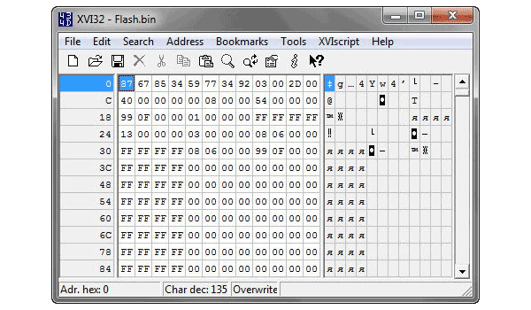 Главное окно программы «Hex Editor - XVI32 2.53»