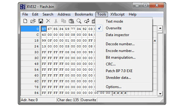 «Hex Editor - XVI32 2.53» \ Вкладка «Tools»