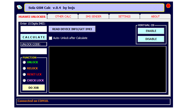 0Главное окно программы «Sola GSM Calc by Bojs 0.4»