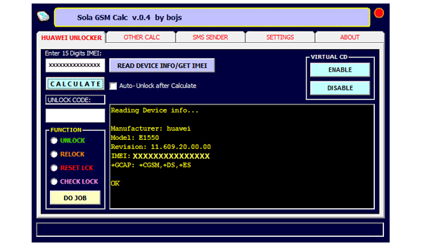 «Sola GSM Calc by Bojs 0.4» \ Чтение информации о модеме (определение IMEI)