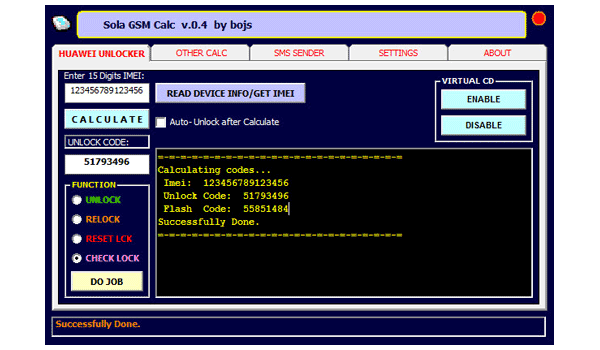 «Sola GSM Calc by Bojs 0.4» \ Вычисление кодов разблокировки для IMEI: 123456789123456
