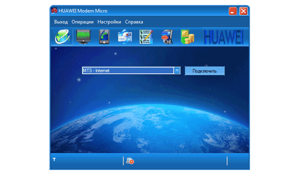 «HUAWEI Modem Micro Option4» \ Окно «Подключение»