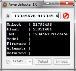 Главное окно программы «Arvie Unlocker 1.0»