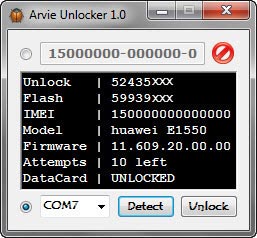 Главное окно программы «Arvie Unlocker 1.0»