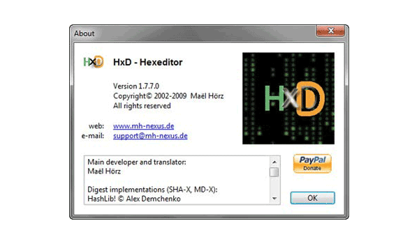 «Hex Editor - HxD 1.7.7.0» \ «About»»