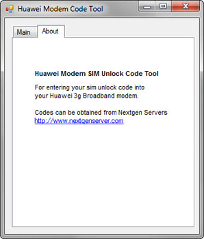 «Huawei Modem Code Tool 1.1» \ «About» – о программе