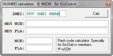 Главное окно программы «Huawei Calculator @WIZM for GisClub.tv 1.0»