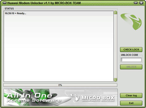Главное окно программы «Huawei Modem Unlocker 1.1 by MICRO-BOX TEAM»